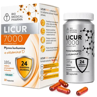 Zdjęcie produktu dla Kurkuma w kapsułkach z witaminą D3- 185 razy wyższa biodostępność- Wysoka dawka kurkuminy micelarnej- 1 kapsułka dziennie- Licur 7000 z witaminą D