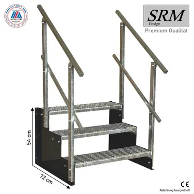 Produktbild von 3 Stufen Standtreppe Modell 2 freistehend anthrazit Treppe Stahltreppe Tritthöhe 18 cm Breite 100 cm Höhe 54 cm 2x Geländer