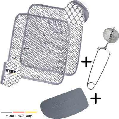 Produktbild von Teiger Max Bundle: 2 x Teigreinigungstuch (Doppelpack) + Feinsieb + Teigschaber Teigtuch Teigreiniger