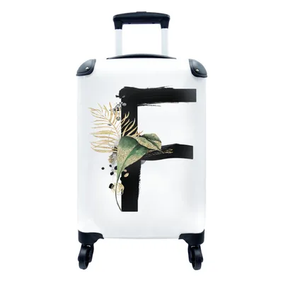 Produktbild von MuchoWow® Koffer Handgepäck Trolley Rollkoffer Kleine Reisekoffer mit 4 Rollen - Buchstabe F - Schwarz - Weiß - Cabin Size < 55x40x23 cm & 55x40x20 cm - Fotokoffer - Kabinenkoffer - Boardgepäck - Reise-Box - Reisekoffer - Reisegepäck - Koffer mit Bild - Trolley für Kinder