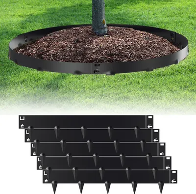 Produktbild von Jayseuw Rasenkante mit Spitzen Metall 100 x 15 cm 50m Beeteinfassung Mähkante Verzinkt Wegbegrenzung Beetumrandung Palisade Schwarz