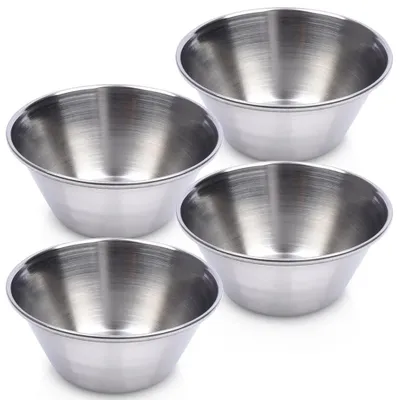 Zdjęcie produktu dla Małe miseczki do sosów dip – stal nierdzewna – 40 ml – 6 cm – zestaw 4 sztuk – srebrne