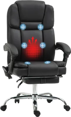 Produktbild von Bürostuhl mit Vibrationsmassage, Ergonomisch Schreibtischstuhl mit Heiz-, Liegefunktion, Höhenverstellbar Chefsessel mit Fußstütze, Seitentasche, Kunstleder, Schwarz