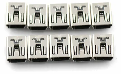 Zdjęcie produktu dla 10x Gniazdo Mini USB 5-pinowe typu B z wtyczką kątową PCB