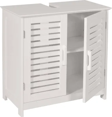 Produktbild von Waschbeckenunterschrank MCW-B41, Badezimmer Unterschrank Badschrank mit Staufach, Bambus MDF 60x60x30cm MVG  weiß