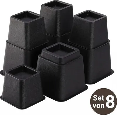 Zdjęcie produktu dla Zestaw podwyższeń do mebli JustValue, czarny – 8/13/20 cm – maks. 600 kg – ABS – 8 elementów