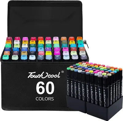 Produktbild von 60-Farben-Marker-Filzstift-Set mit Doppelspitzenstift, Marker-Set mit Basis und stilvoller Tragetasche zum Zeichnen und Illustrieren, Graffiti-Heftklammern