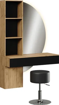 Produktbild von Schminktisch Vicco Melora Eiche/Schwarz 100 cm mit LED-Spiegel und Hocker, Model 58452