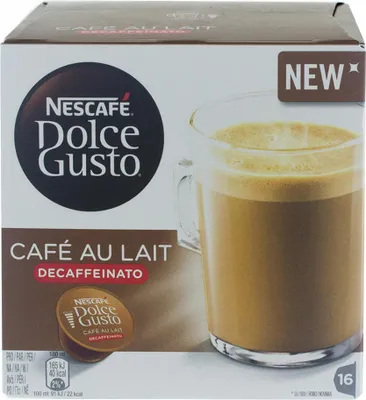 Produktbild von Nescafé Dolce Gusto Cafe au Lait Decaffeinato, Entkoffeinierter Kaffee, Kaffeekapsel, 16 Kapseln