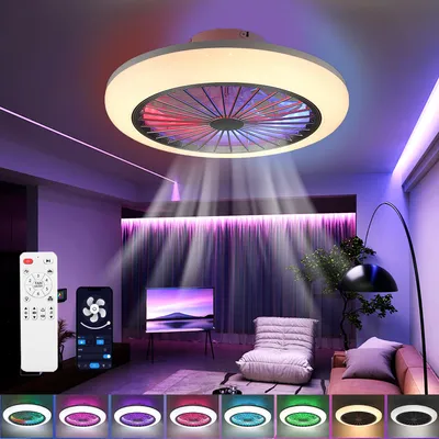 Produktbild von 50W LED Deckenleuchte mit RGB Farbwechsel Lamp, Luftzirkulations Leise Deckenventilator 45cm, Dimmbar mit APP für Wohnzimmer Schlafzimmer