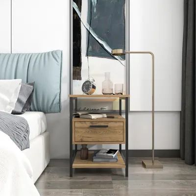 Produktbild von Skye Decor, Alba - Black, Oak, Nachttisch, Schwarz, 100 % MELAMINBESCHICHTETE SPANPLATTEN, 45 x 45 x 61,8 cm