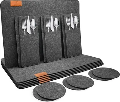 Produktbild von shinfly Filz Tischsets 18er Set Anthrazit Hitzebeständig 44x31cm mit Untersetzer
