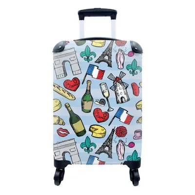 Produktbild von MuchoWow® Koffer Handgepäck Trolley Rollkoffer Kleine Reisekoffer mit 4 Rollen - Paris - Muster - Frankreich - Cabin Size < 55x40x23 cm & 55x40x20 cm - Fotokoffer - Kabinenkoffer - Boardgepäck - Reise-Box - Reisekoffer - Reisegepäck - Koffer mit Bild - Trolley für Kinder