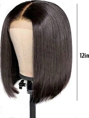Produktbild von Čierna 12-palcová krátka rovná bobová parochňa s čipkou vpredu a čipkovým uzáverom