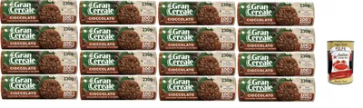Produktbild von GranCereale Cioccolato 16x230g | Vollkornkekse mit Zartbitterschokolade & Haselnüssen – 100% italienischer Weizen – recycelbare Packung 3,68kg + Italian Gourmet polpa