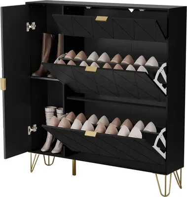 Produktbild von Schuhschrank - Schuhregal - Schuhausstellung - Schuhaufbewahrungsbox - Schwarzer Schuhschrank