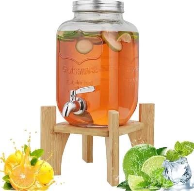 Produktbild von Hiziwimi Getränkespender 8L Glas Ständer Zapfhahn Edelstahl Bambus