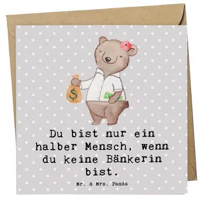 Produktbild von Mr. & Mrs. Panda Grußkarte Bänkerin Herz - Grau Pastell - Geschenk, faltkarte, Lustig, Beruf, Ausbildung, Spruch, anlasskarte, Glückwunschkarte, Witzig, Bankangestellte