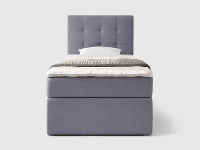 Produktbild von NORDELO Boxspringbett INCANTO 100x200 cm NEW VELO Velvet Grau Komplett-Set gepolstertes Einzelbett mit Stauraum, Matratze und 4 cm Visco-Topper, Bonellfederkernmatratze, T30-Schaum