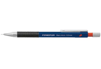 A studio shot of a mechanical pencil against a white background.