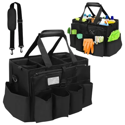 Produktbild von Caddy Organizer - Tragbarer Organizer mit Griff - Verstellbare Schultergurte - Große Reinigungstasche - Fächer - Schwarz - 900D Oxford-Stoff - Aufbewahrungstasche