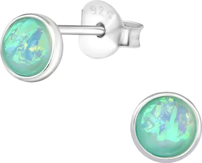 Produktbild von 925 Sterling Silber Ohrstecker mit synthetischem Opal in weiß oder grün Farbe - Grün