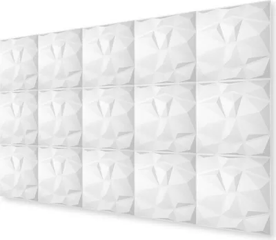 Produktbild von HEXIM 3D Wandpaneele, PVC Kunststoff weiß - Diamond Design Paneele 50x50cm Wandverkleidung (2QM HD094) Wandvertafelung 3dwandpaneele