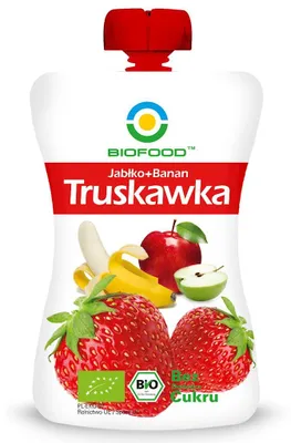 MUS TRUSKAWKA - BANAN - JABŁKO BEZGLUTENOWY BIO 90 g - BIOFOOD