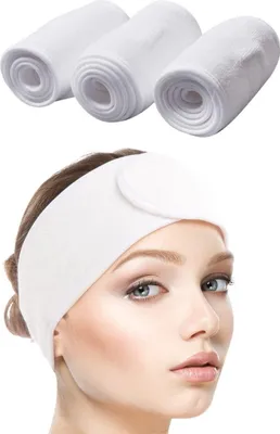 Produktbild von 4 Stück Haarband, Kosmetik Stirnband, Haarband schminken Verstellbare Haarschutzband, Headband Skincare, für Make Up Sport Yoga Spa Gesicht Weiß