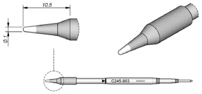 Obrázok produktu pre JBC spájkovací hrot série C245, kruhový tvar, C245903/Ø 1,0 mm, rovný C245903