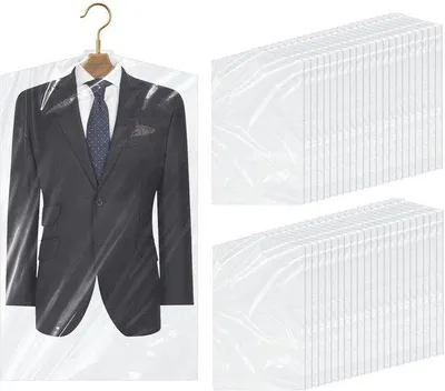 Image de Housses transparentes en plastique épais pour vêtements, 60 x 100 cm, lot de 45, pour vestes, manteaux, chemises, robes de soirée et costumes