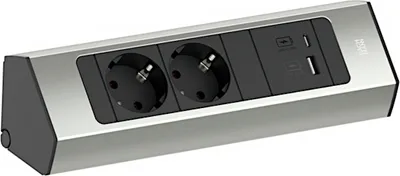 Zdjęcie produktu dla Bachmann CASIA 2, Type F + USB A + USB C, CEE 7/3, 2P, Śruby, Biurko / Ściana, Czarny, Srebrny, Stal nierdzewna