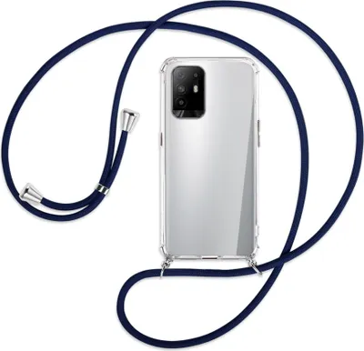 Produktbild von Handykette Backcover-Schutzhülle mit Band (Metall silberfarben) für Oppo A94 5G / F19 Pro+ 5G - dunkelblau