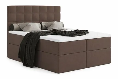 Produktbild von Boxspringbett MERA OHNE Topper, mit Bettkasten, Bonellfederkern H3, Doppelbett, Polsterbett mit Stauraum, (120x200, Braun- Aura 04)