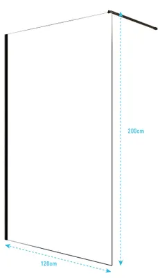 Image de Paroi de Douche 120x200cm en Verre Trempé Transparent 8mm Anticalcaire - Profilé Noir Mat - LINA