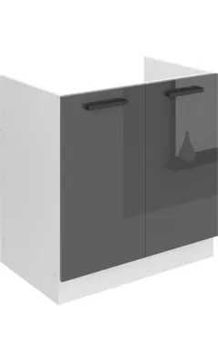 Produktbild von Belini Unterschrank Küche, Spülenunterschrank 80 cm Breite. SDZ Küchenunterschrank ohne Arbeitsplatte. Spülenschrank mit 2 Türen, Silber Hochglanz