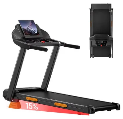 Obrázek produktu pro Běžecký pás pro domácí použití - SF20: Skládací běžecký pás s madlem - 15% sklon - rychlost 12 km/h - trojité odpružení - nosnost 136 kg - tichý motor - není nutná montáž