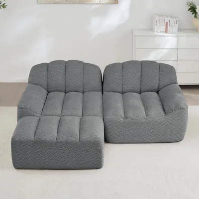 Produktbild von STILVORA 2-Sitzer L-förmiges Modulares Boneless Sofa mit Muschelform und 1 Ottoman, Sofa mit tiefen Sitzkissen, Wohnzimmer Sofa ohne Aufbau nötig
