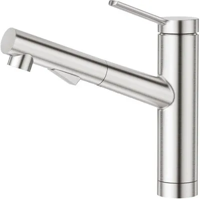 Immagine prodotto di Rubinetto da cucina con bocca estraibile, 2 tipi di getto, miscelatore girevole a 120°, rubinetto da cucina in acciaio inossidabile spazzolato.