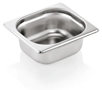 Zdjęcie produktu dla 12 sztuk pojemników GN 1/6, pojemność 1 litr, wysokość: 65 mm, wykonane ze stali chromoniklowej 18/8, stal nierdzewna