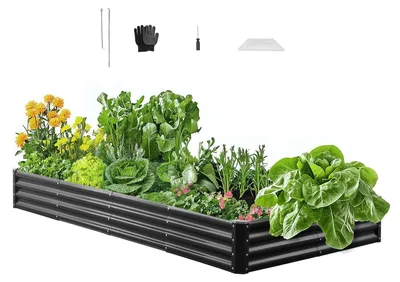 Obrázok produktu pre Kovový záhon - zeleninový záhon / záhon na rastliny - rozmery 240 x 120 x 29 cm - otvorené dno - zaoblené hrany - na zeleninu, kvety, bylinky a sukulenty