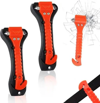 Image de Marteau de sécurité pour automobile - 2 pièces, avec couteau de sécurité et support