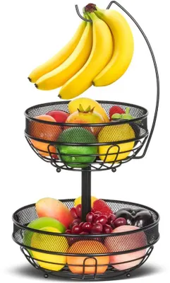 Produktbild von Famanu Obstkorb mit Bananenhänger - Schwarz - Metall