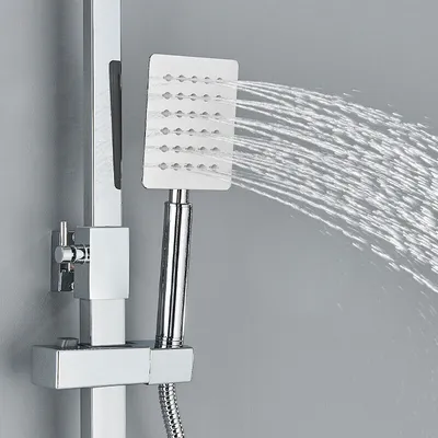 Obrázek produktu pro Sprchový set z nerezové oceli s koupelnovou policí Výškově nastavitelný sprchový sloup Sprchový systém s bidetovou baterií