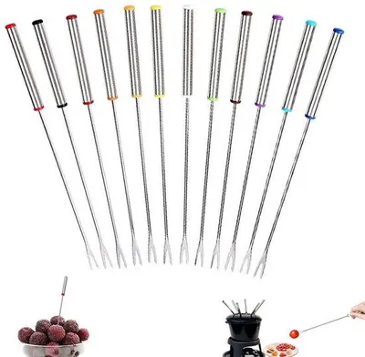 Zdjęcie produktu dla 12 widelców do fondue - Widelce do fondue - Widelce do fondue, idealne do mięsa - Widelce do fondue - Szpikulce do fondue - Szpikulce do fondue - Zestaw wideł do fondue - Widelce do fondue serowego - Stal nierdzewna - 24 cm - Do fontanny czekoladowej, fondue serowego, pieczonych pianek marshmallow i owoców