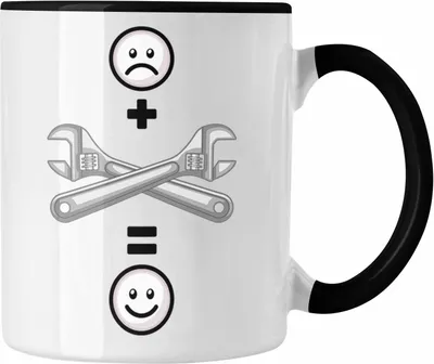 Produktbild von Trendation - Werkzeug Handwerker Mechaniker Tasse Geschenk für KFZ Mechaniker Handwerk :( + Schraubschlüssel = :) Lustige Geschenkidee Geburtstag (Schwarz)