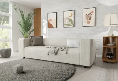 Produktbild von S-STYLE MÖBEL - Malin - Modernes Sofa 3 sitzer aus Beige Cord-Stoff mit bequemem Sitz