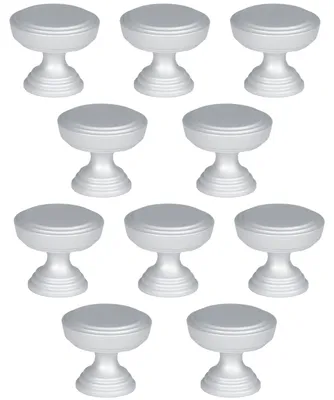 Immagine prodotto di Set da 10 pomelli per mobili Velvet Ø 30 mm – metallo, argento satinato spazzolato, opachi, pomelli rotondi in stile retrò per armadi, viti di montaggio incluse