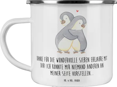 Produktbild von Mr. & Mrs. Panda Pott 7. Hochzeitstag Kupferhochzeit - Weiß - Geschenk, Teetasse, becher emaille, Ehefeier, Campingbecher, Liebe und Zusammenhalt, Geschenke, Ehe, Heirat