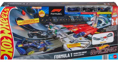 Produktbild von Hot Wheels Racing Formel 1 Grand Prix Trackset (mit 3 Die-Cast Spielzeugautos im Maßstab 1:64)